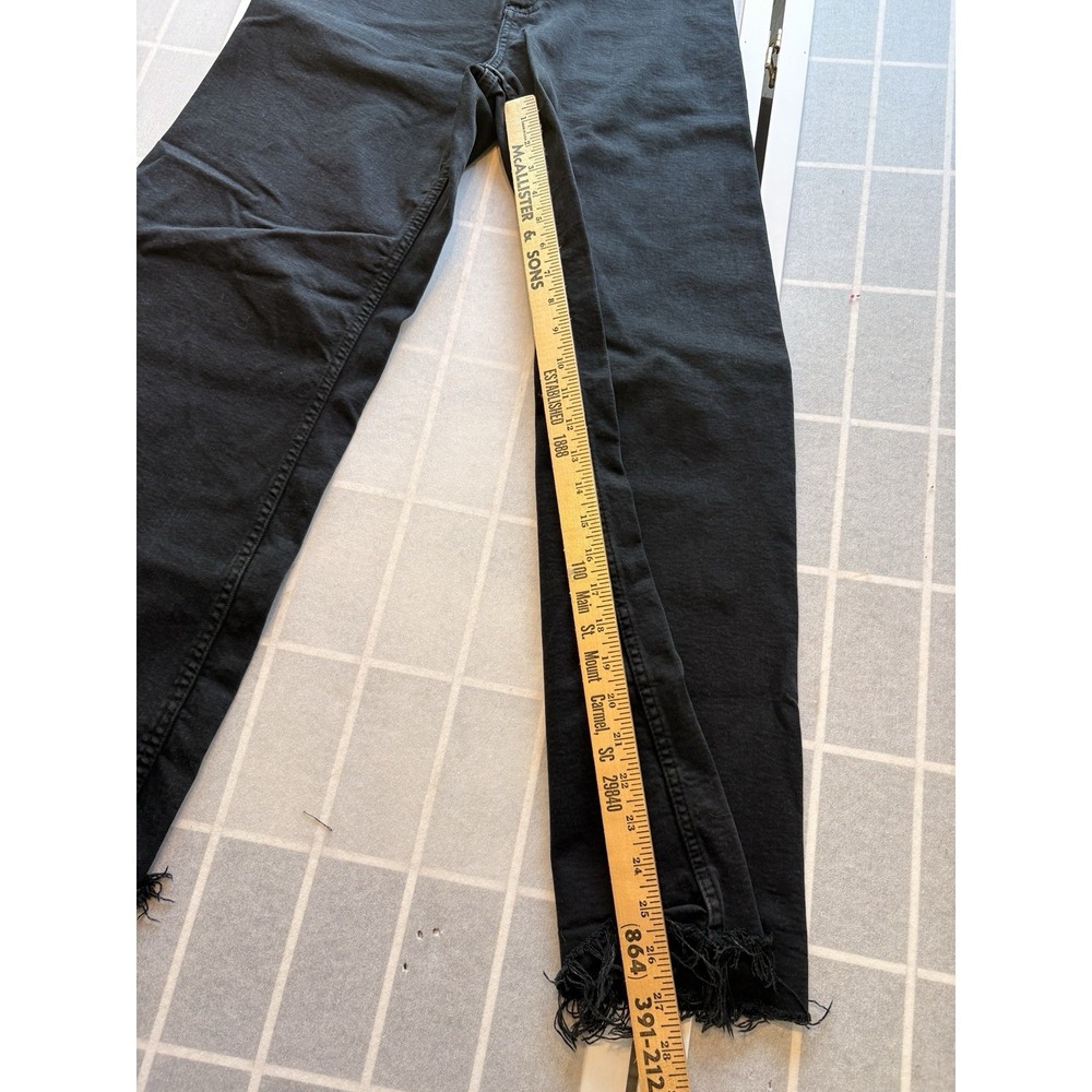 Zara Women Sz 4 Black High Waist Wide Leg Raw Hem Frayed Denim Barrel Jeans - Picture 7 of 8